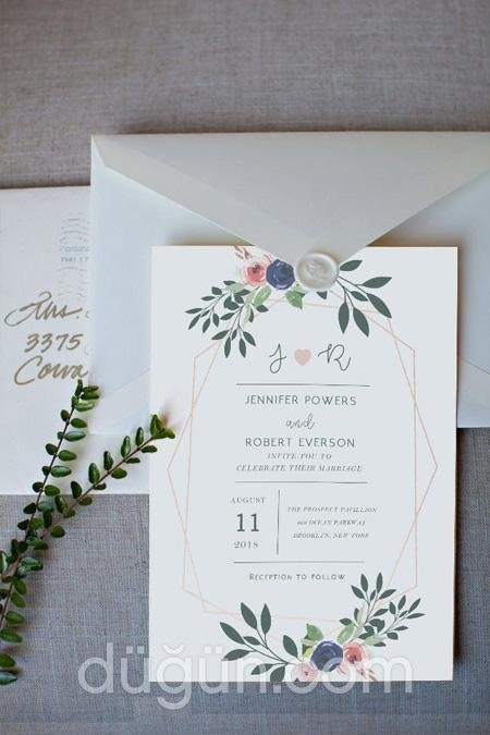 Geometrik Detaylı Düğün Davetiyesi