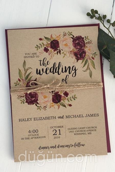 Çiçekli Kraft Davetiye