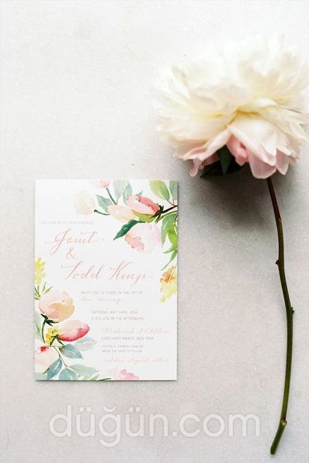 Suluboya Çiçekli Düğün Davetiyesi