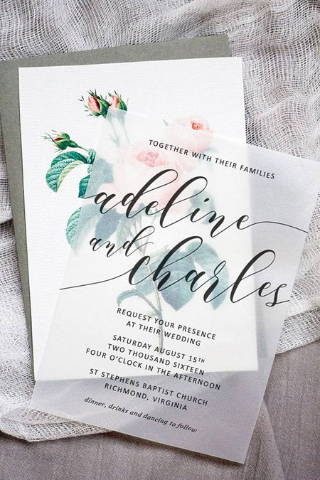 Çiçekli Şeffaf Davetiye