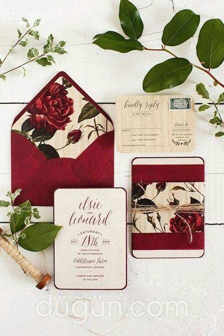 Çiçekli Bordo Davetiye