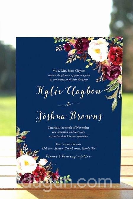 Çiçekli Lacivert Davetiye