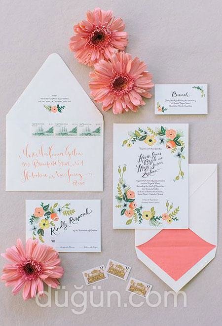 Çiçek Desenli Modern Davetiye Modeli