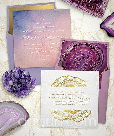 Ametist Desenli Modern Davetiye Modeli