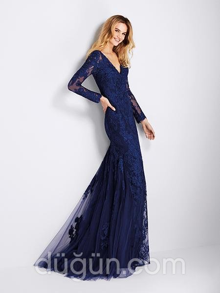 Uzun Kollu Dantelli Nişanlık Abiye
