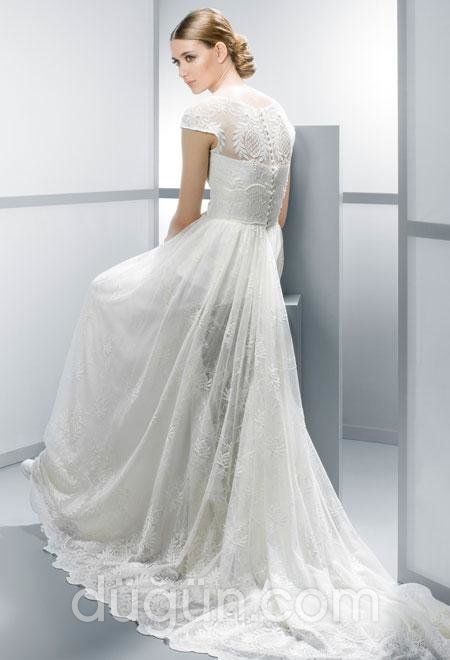 Desenli Kumaş Tül Gelinlik