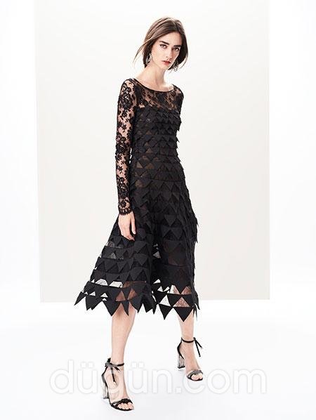 Uzun Kollu Mini Abiye Elbise