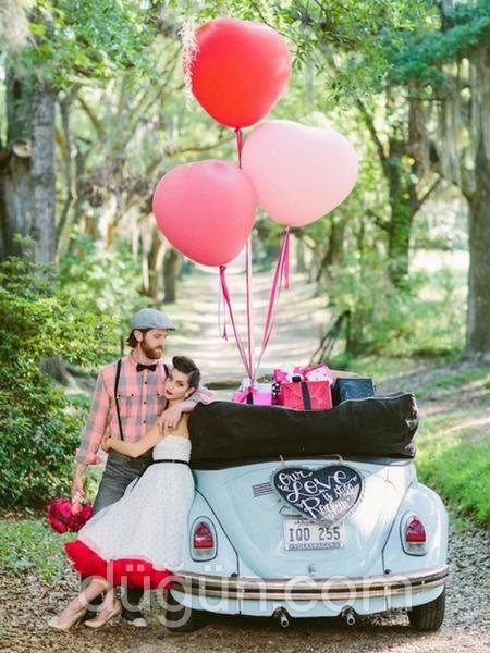 Balonlu Mavi Vosvos Gelin Arabası