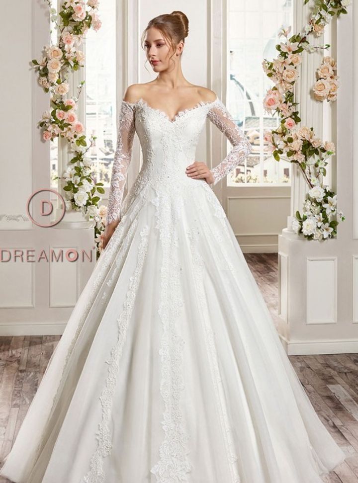 True Love Gugma  A Kesim Sırt Dekolteli Düşük Omuz Gelinlik