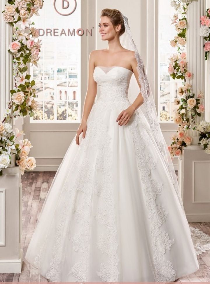 True Love Gra  A Kesim Straplez Göğüs Dekolteli Gelinlik