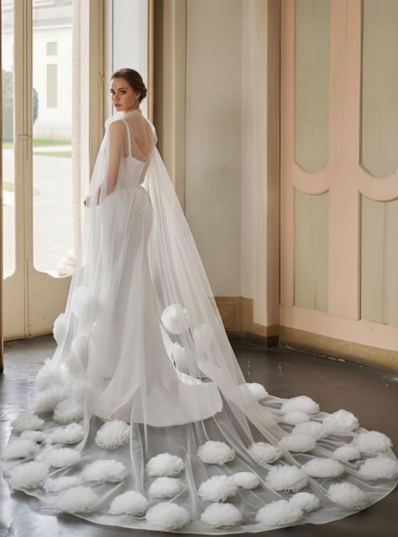 Peplum Detaylı Balık Gelinlik Balık Kesim Kare Yaka Modern Gelinlik 3