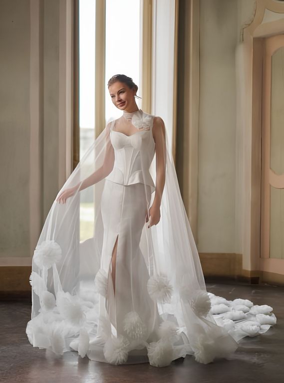 Peplum Detaylı Balık Gelinlik Balık Kesim Kare Yaka Modern Gelinlik 2