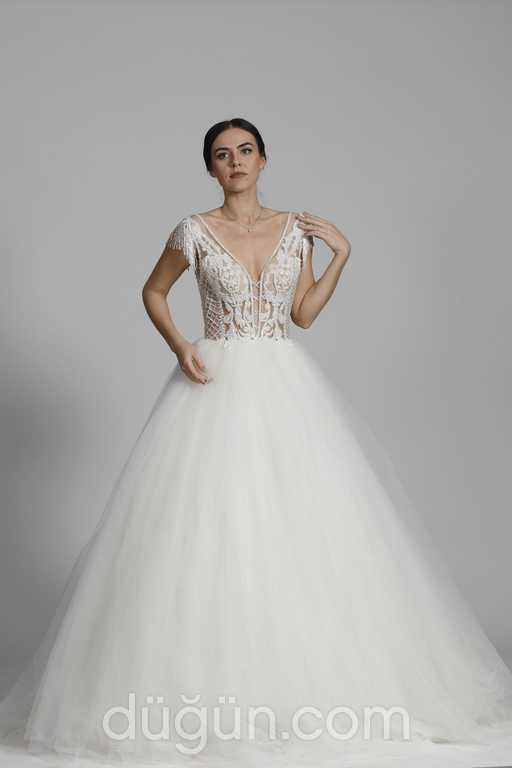 Glamour Bridal 33 Prenses kesim V yaka Romantik gelinlik - 2