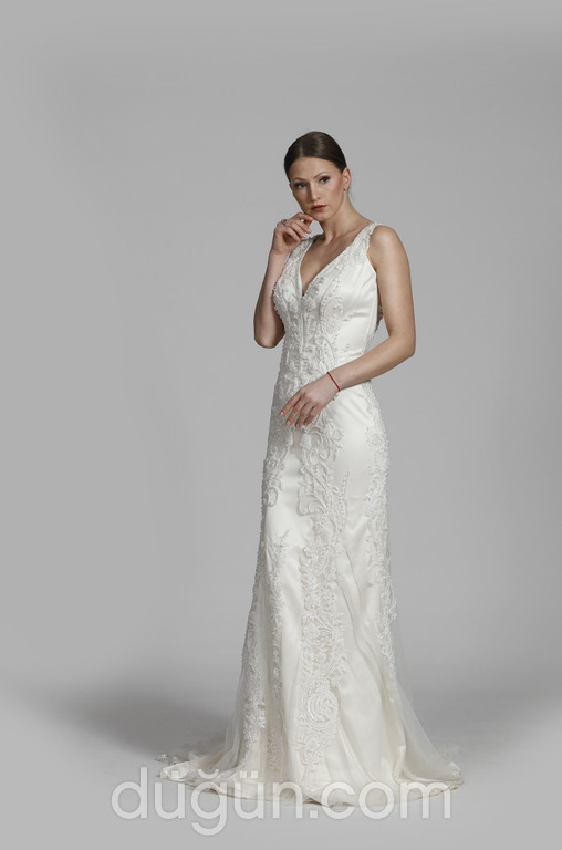 Glamour Bridal 31 Balık kesim V yaka Sade gelinlik - 2