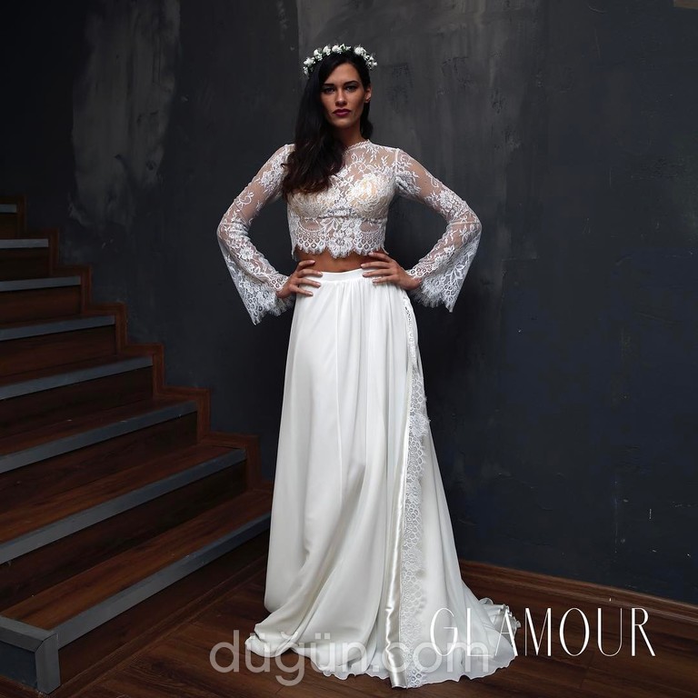 Glamour Bridal 51 Düz kesim Bisiklet yaka  Bohem gelinlik - 2