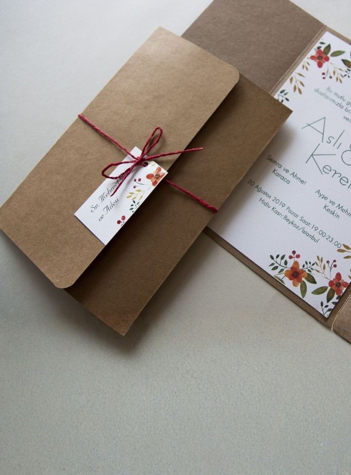 NV-10-25 Düğün Çiçekli Davetiye