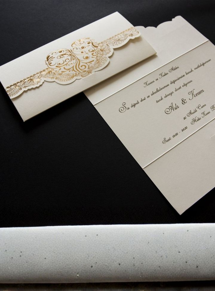 NV-21-25 Altın Varaklı Nikah Söz - Nişan Davetiye