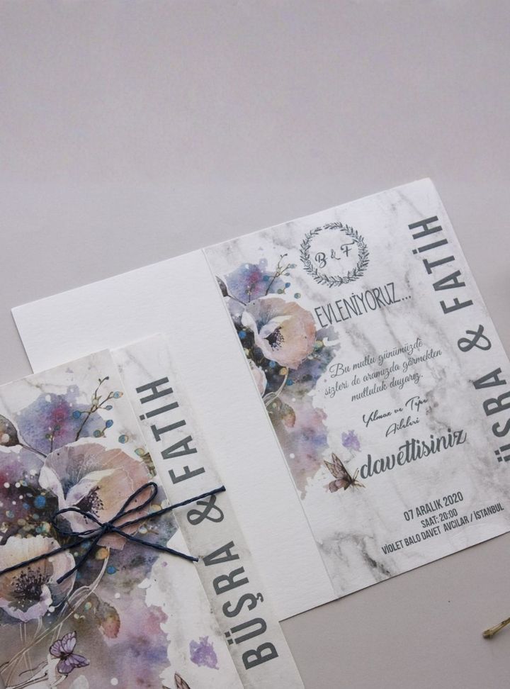 NV-45-25 Düğün Çiçekli Söz - Nişan Davetiye