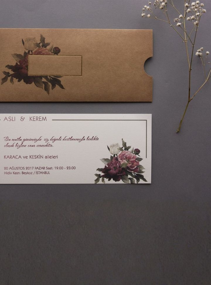 NV-06-25 Düğün Çiçekli Sade Davetiye