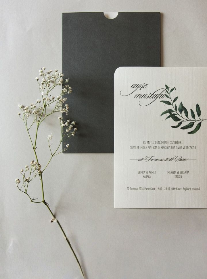 NV-25-25 Çiçekli Sade Düğün Davetiye