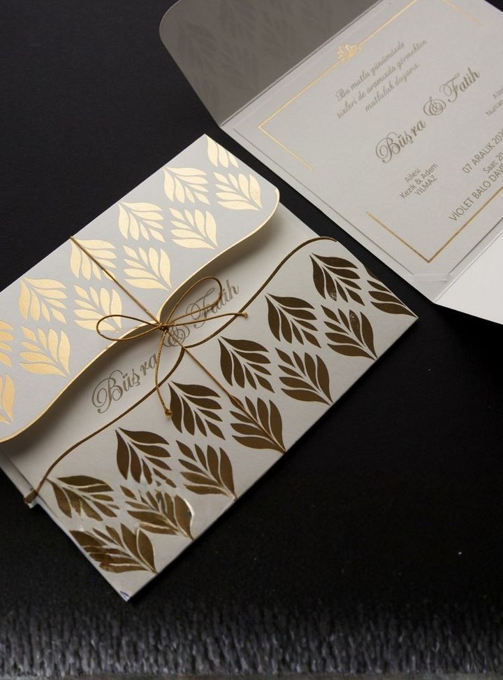 NV-41-25 Altın Varaklı Düğün Kına Davetiye