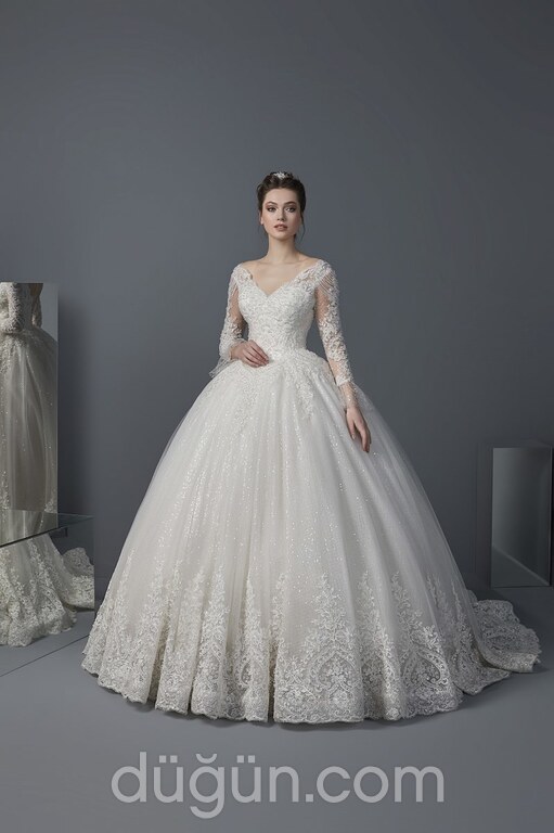 HPC 28 Prenses Kesim V Yaka Göğüs Dekolteli Gelinlik