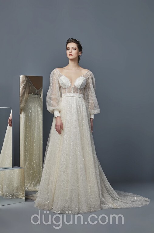 HPC 29 V Yaka Düz Kesim Göğüs Dekolteli Gelinlik