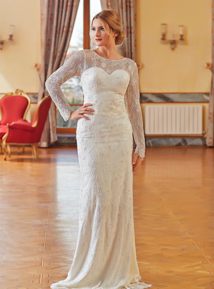 MCH 16 Balık Kesim Kayık Yaka Romantik Gelinlik