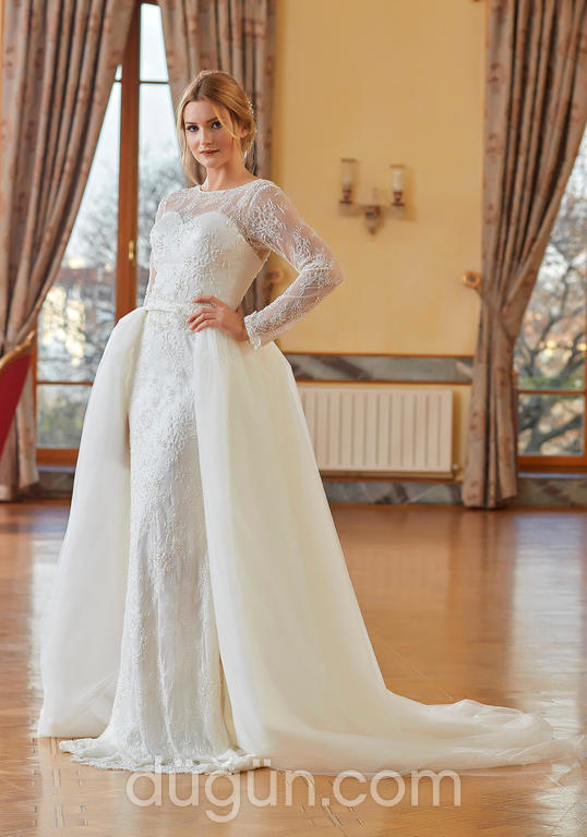 MCH 16 Balık Kesim Kayık Yaka Romantik Gelinlik 3