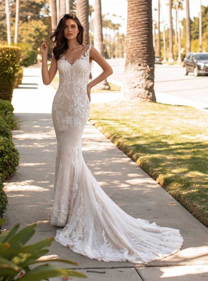 Dehaven  Balık Kesim Sırt Dekolteli V Yaka Gelinlik