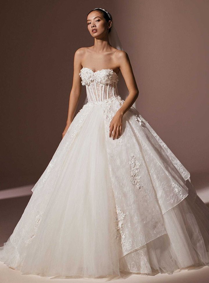 Helena  Prenses Kesim Straplez Sırt Dekolteli Gelinlik