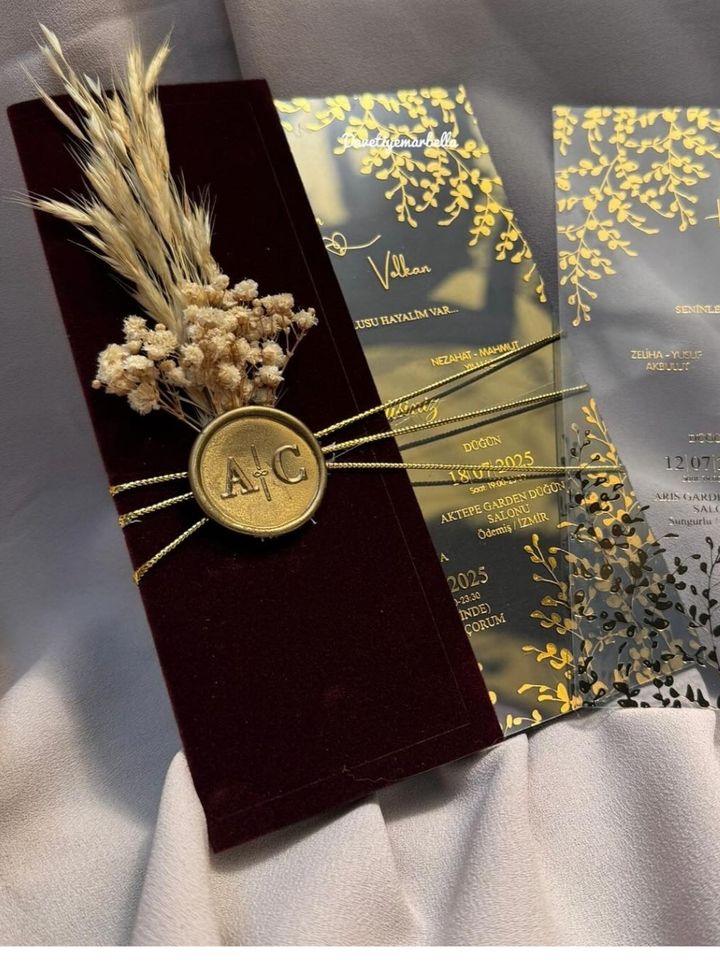 DM-24-25 Altın Varaklı Kına Çiçekli Davetiye