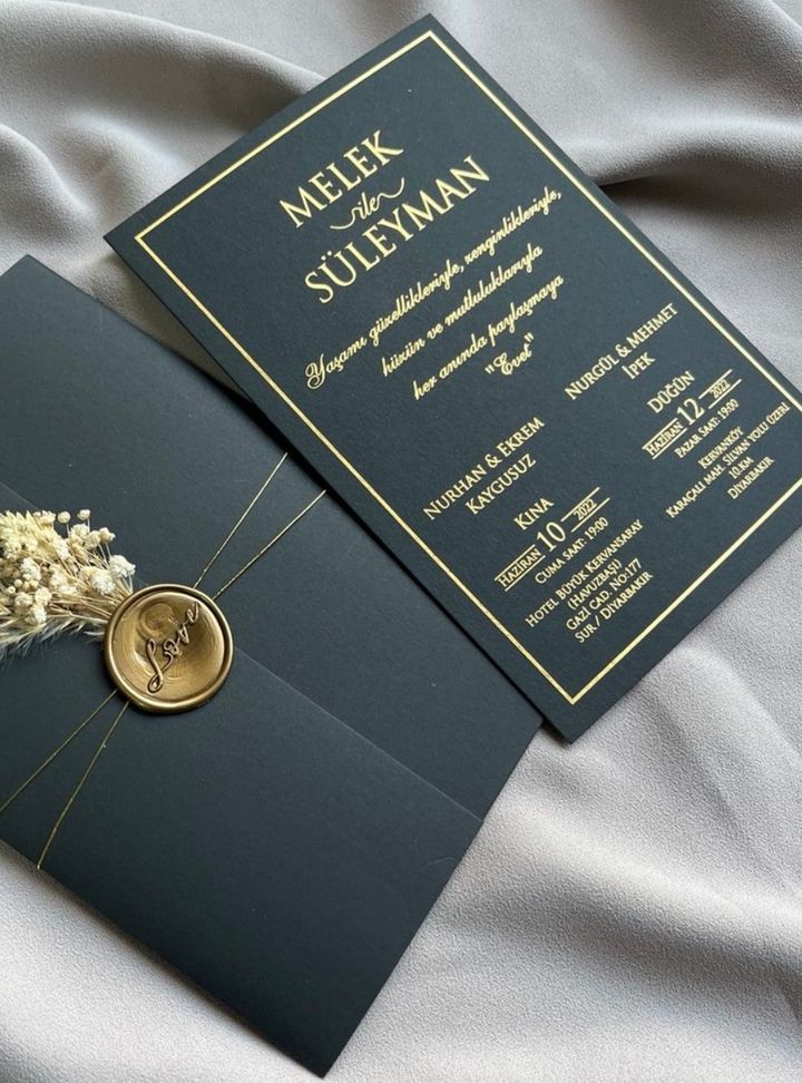 DM-15-25 Altın Varaklı Kına Çiçekli Davetiye