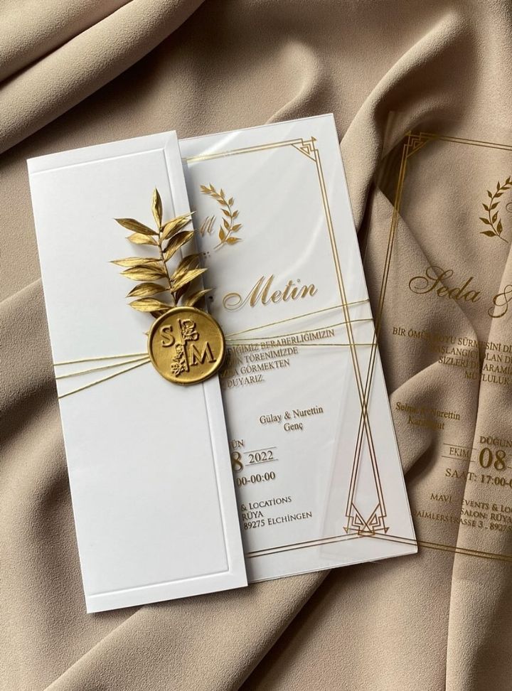 DM-9-25 Altın Varaklı Kına Çiçekli Davetiye