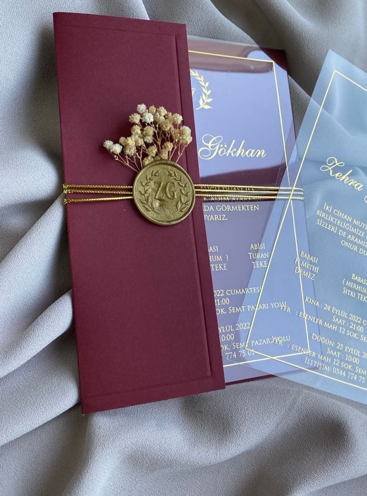 DM-6-25 Altın Varaklı Kına Mühürlü Davetiye