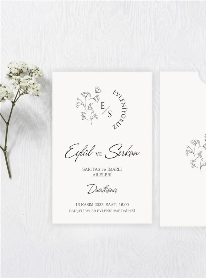 DMA-65-25 Düğün Çiçekli Söz - Nişan Davetiye