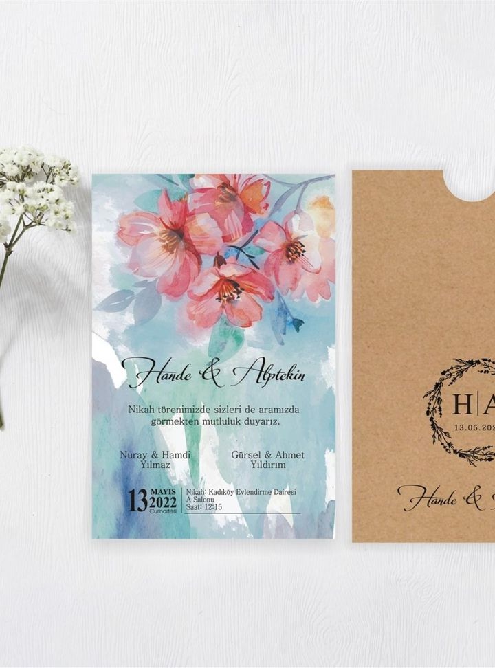 DMA-46-25 Düğün Çiçekli Davetiye