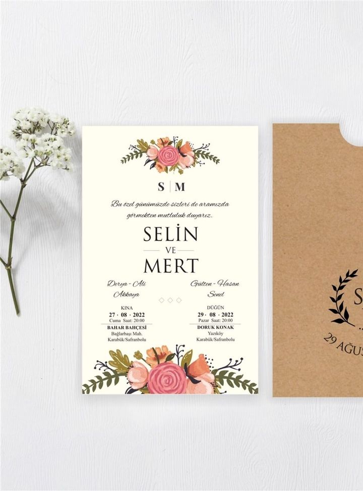 DMA-45-25 Düğün Çiçekli Söz - Nişan Davetiye