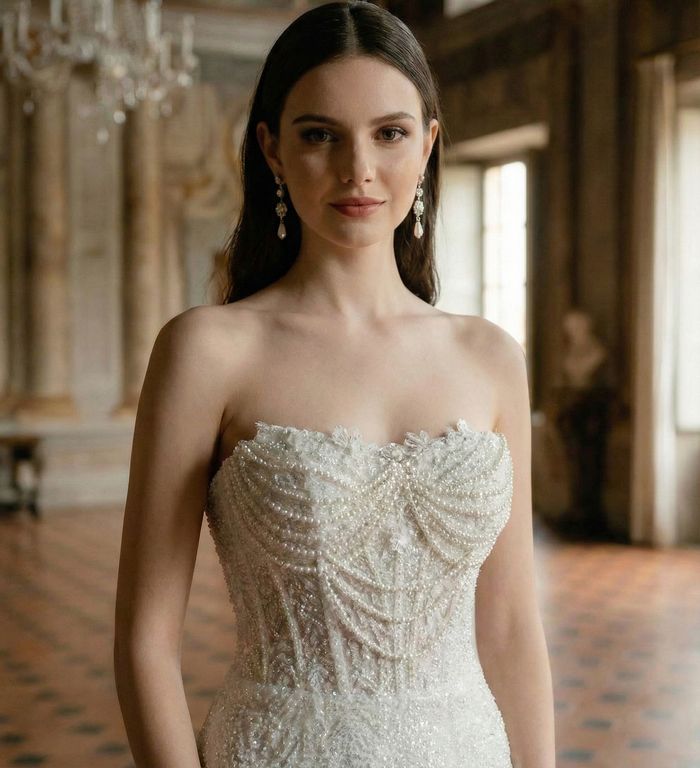 OSHC-17-25 Balık Kesim Straplez Vintage Gelinlik 4