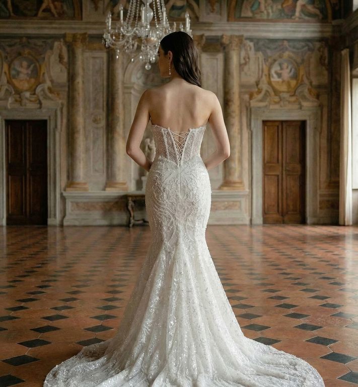 OSHC-17-25 Balık Kesim Straplez Vintage Gelinlik 3