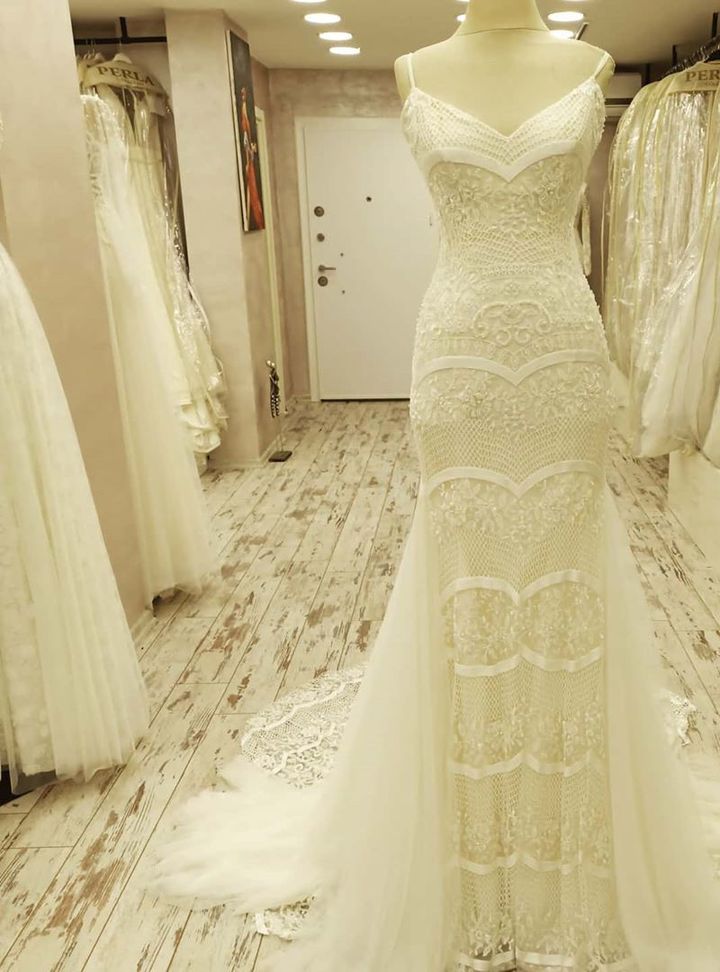 Perla Moda Evi 48 Balık Kesim V Yaka Romantik Gelinlik
