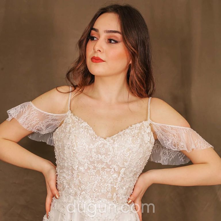 Perla Moda Evi 32 Düz kesim V yaka Romantik gelinlik - 2