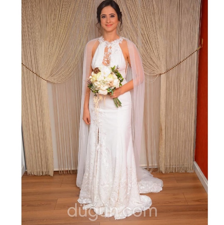 Perla Moda Evi 54 Balık kesim Halter yaka Romantik gelinlik - 2