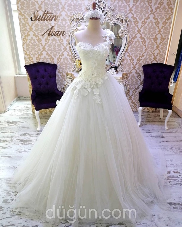 SMR 37 Prenses Kesim Tek Omuz Göğüs Dekolteli Gelinlik