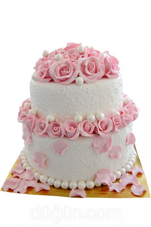 Pembe Güllü Düğün Pastası