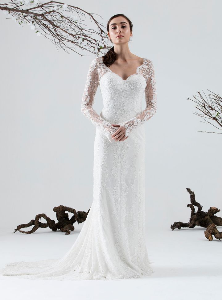 Weddies 180108 Balık Kesim Sırt Dekolteli V Yaka Gelinlik