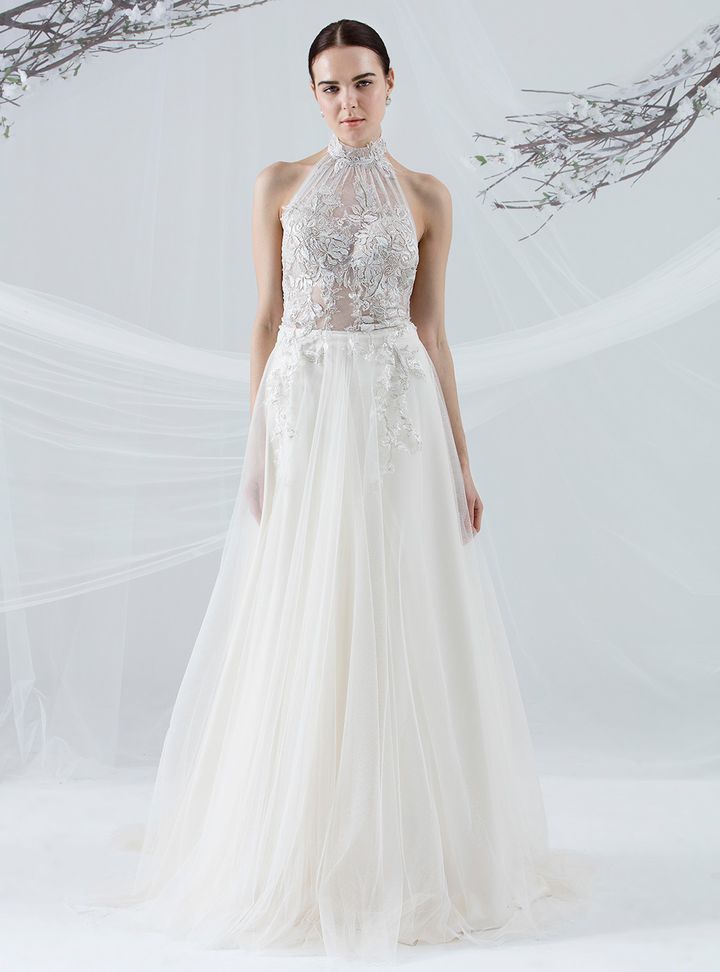 Weddies 180165 Sırt Dekolteli Halter Yaka Düz Kesim Gelinlik