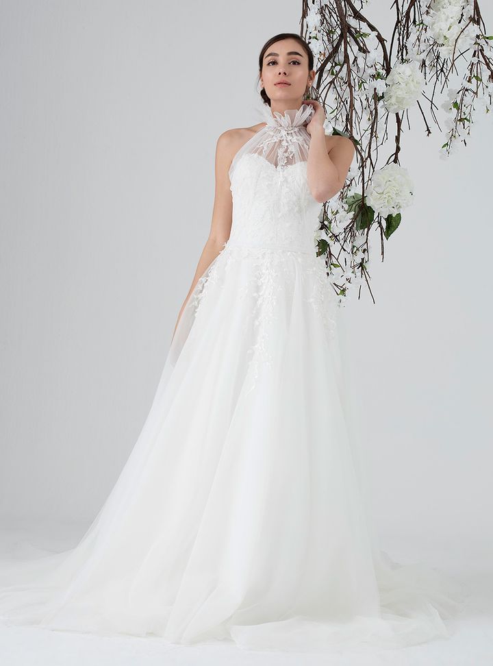 Weddies 180166 Halter Yaka Modern Düz Kesim Gelinlik