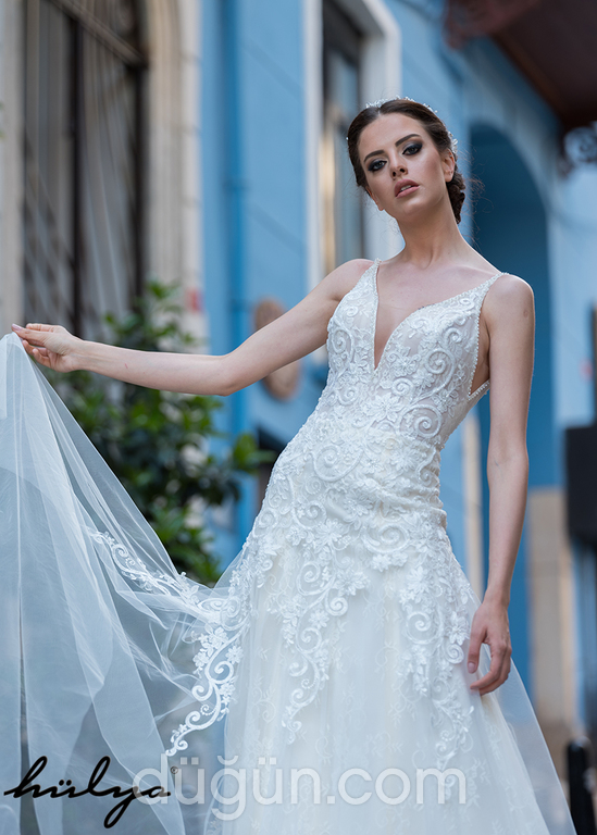 Valeria  Sırt Dekolteli V Yaka Düz Kesim Gelinlik 6