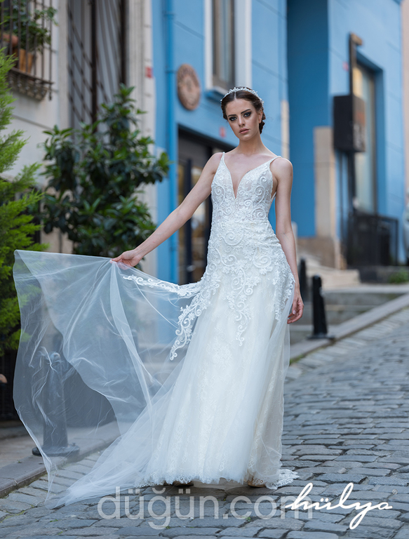 Valeria  Sırt Dekolteli V Yaka Düz Kesim Gelinlik 5